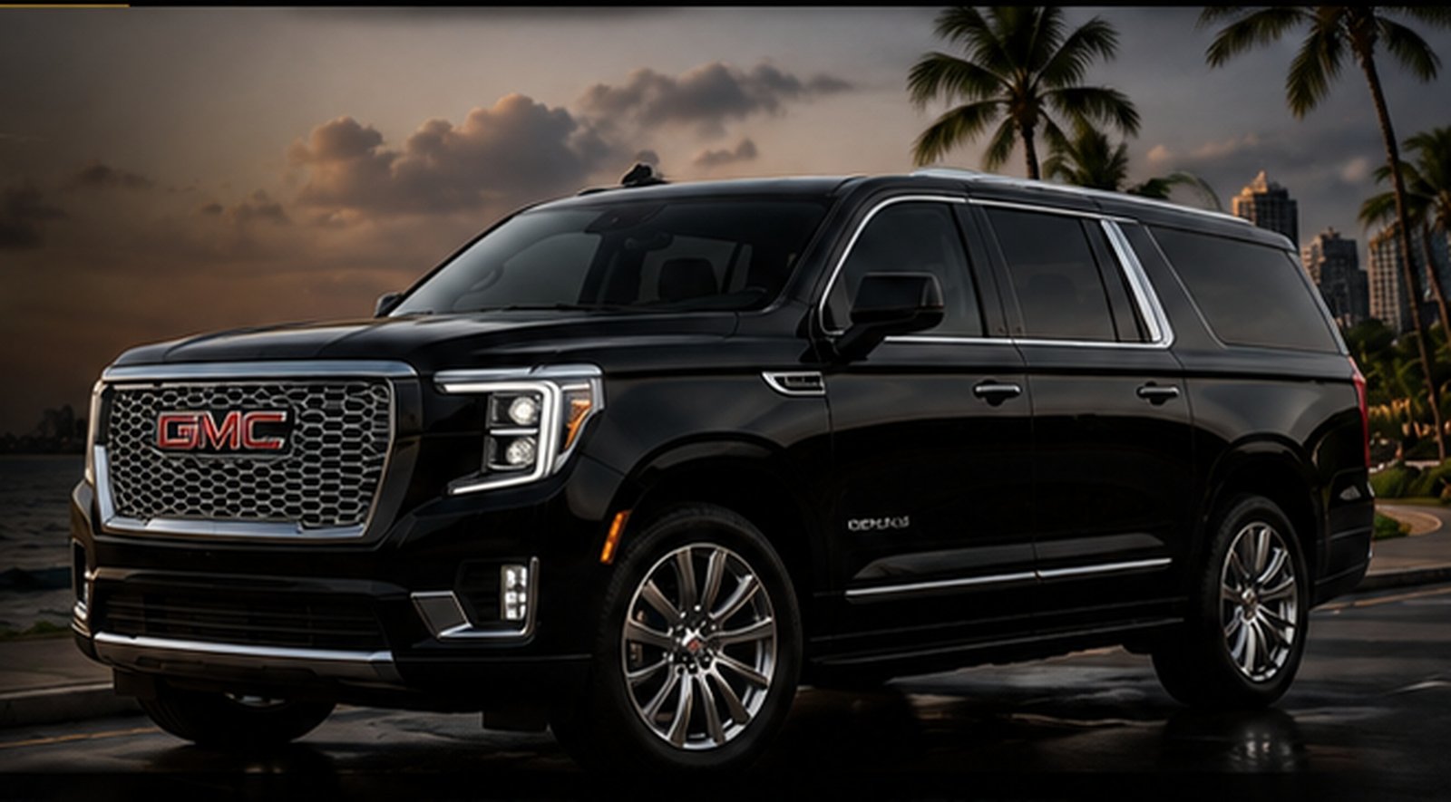 Black GMC Yukon XL Denali in a tropical Hawaii setting